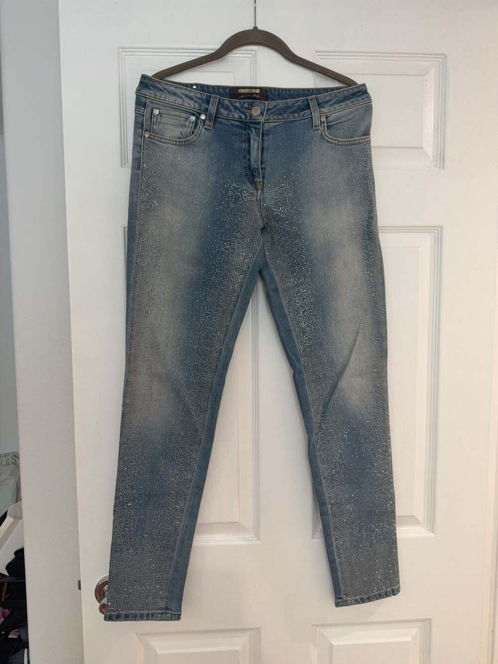 Roberto Cavalli Embellished Rhinestone Light Wash Jeans
